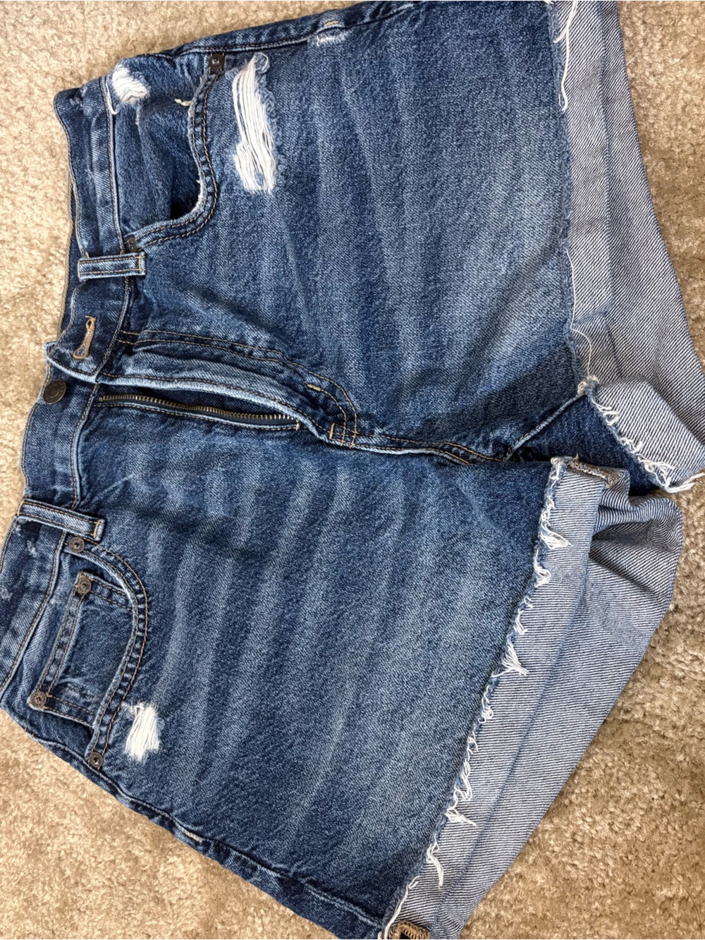 American Eagle Outfitters Dark Blue Distressed Denim Shorts